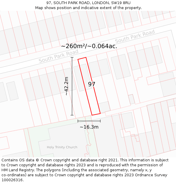 97, SOUTH PARK ROAD, LONDON, SW19 8RU: Plot and title map