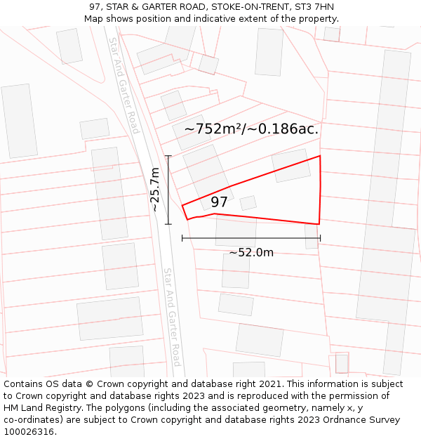 97, STAR & GARTER ROAD, STOKE-ON-TRENT, ST3 7HN: Plot and title map