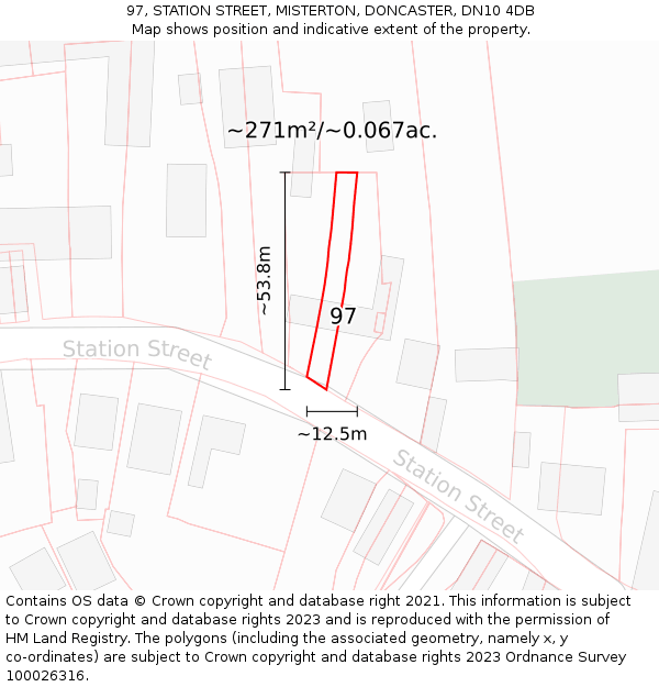 97, STATION STREET, MISTERTON, DONCASTER, DN10 4DB: Plot and title map