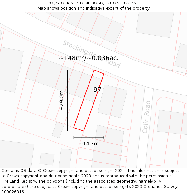 97, STOCKINGSTONE ROAD, LUTON, LU2 7NE: Plot and title map