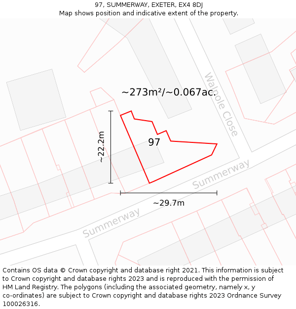 97, SUMMERWAY, EXETER, EX4 8DJ: Plot and title map