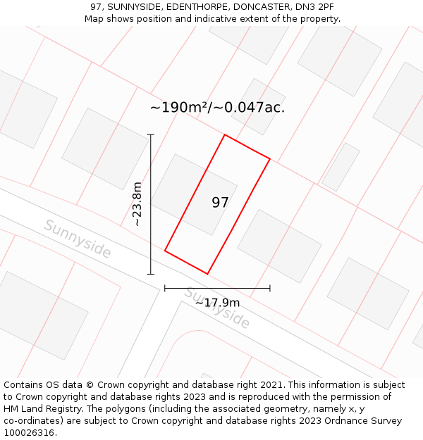 97, SUNNYSIDE, EDENTHORPE, DONCASTER, DN3 2PF: Plot and title map