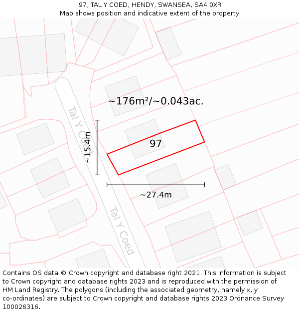 97, TAL Y COED, HENDY, SWANSEA, SA4 0XR: Plot and title map