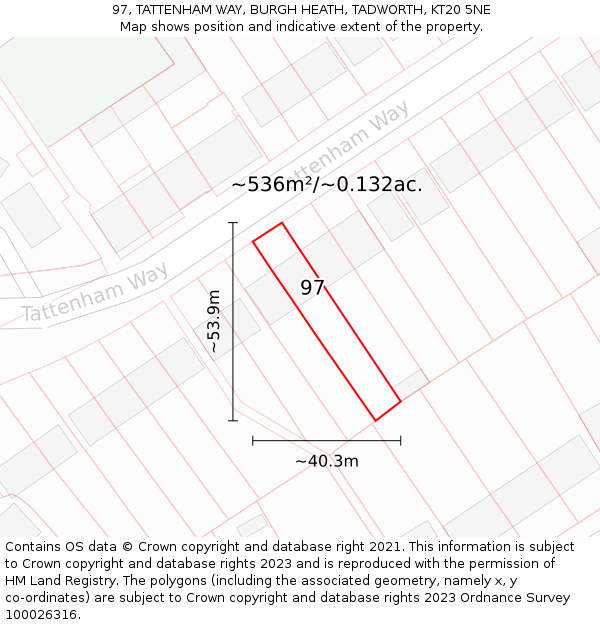 97, TATTENHAM WAY, BURGH HEATH, TADWORTH, KT20 5NE: Plot and title map
