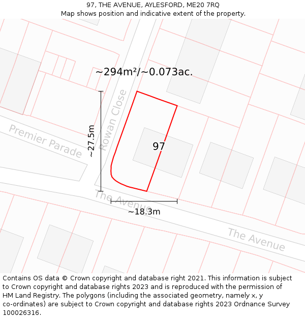 97, THE AVENUE, AYLESFORD, ME20 7RQ: Plot and title map