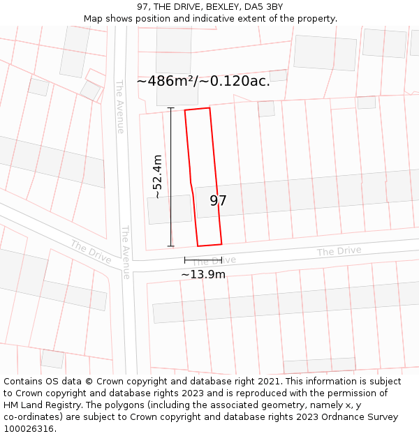 97, THE DRIVE, BEXLEY, DA5 3BY: Plot and title map