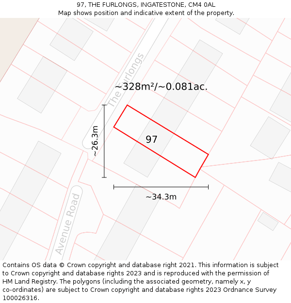 97, THE FURLONGS, INGATESTONE, CM4 0AL: Plot and title map