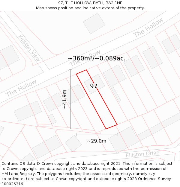 97, THE HOLLOW, BATH, BA2 1NE: Plot and title map