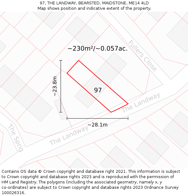 97, THE LANDWAY, BEARSTED, MAIDSTONE, ME14 4LD: Plot and title map