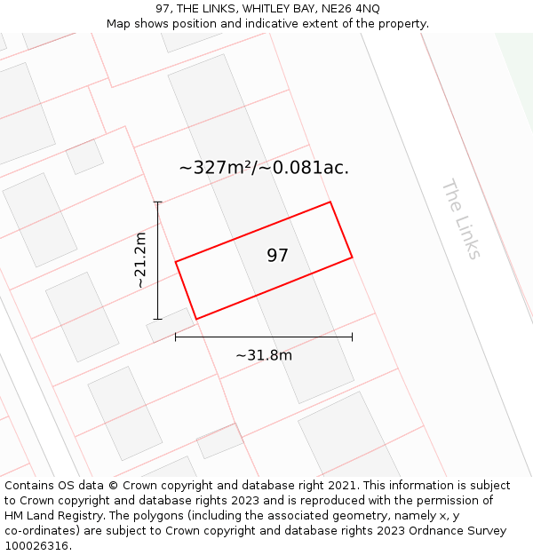 97, THE LINKS, WHITLEY BAY, NE26 4NQ: Plot and title map