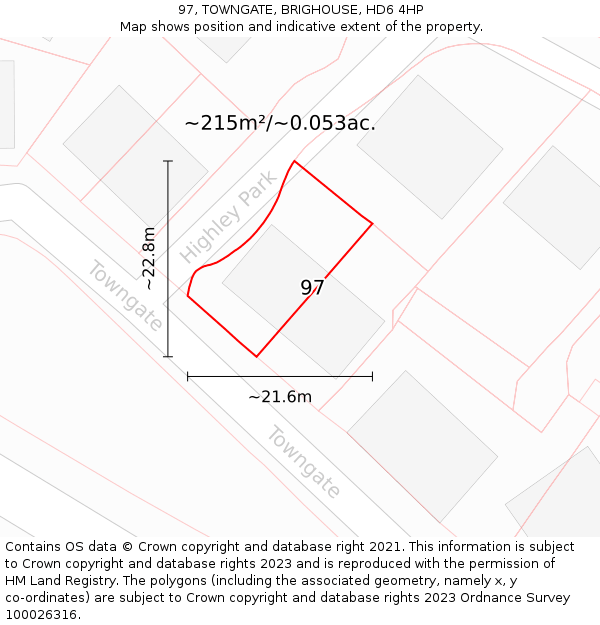 97, TOWNGATE, BRIGHOUSE, HD6 4HP: Plot and title map