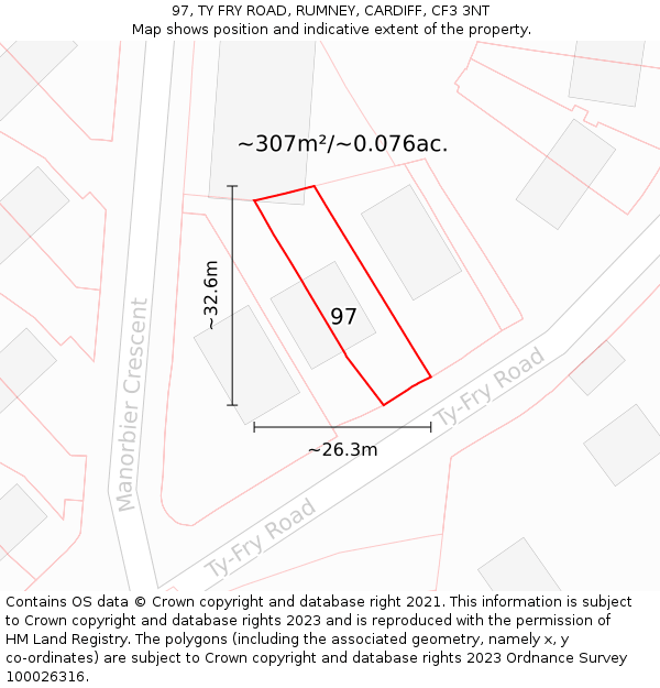 97, TY FRY ROAD, RUMNEY, CARDIFF, CF3 3NT: Plot and title map