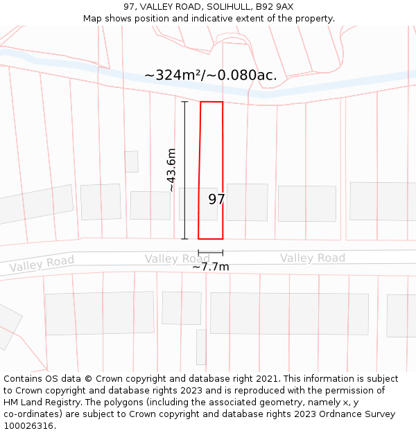 97, VALLEY ROAD, SOLIHULL, B92 9AX: Plot and title map