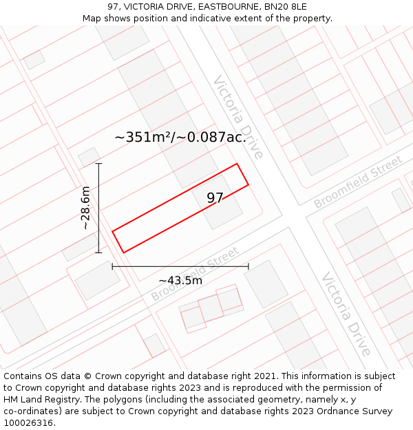 97, VICTORIA DRIVE, EASTBOURNE, BN20 8LE: Plot and title map