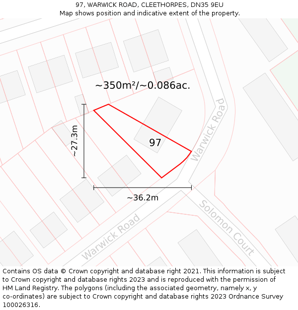 97, WARWICK ROAD, CLEETHORPES, DN35 9EU: Plot and title map