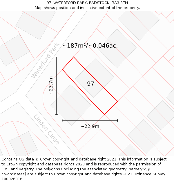 97, WATERFORD PARK, RADSTOCK, BA3 3EN: Plot and title map