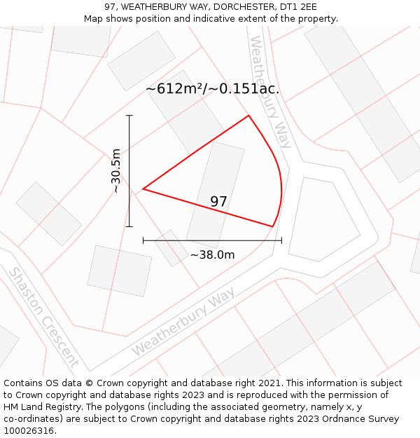 97, WEATHERBURY WAY, DORCHESTER, DT1 2EE: Plot and title map