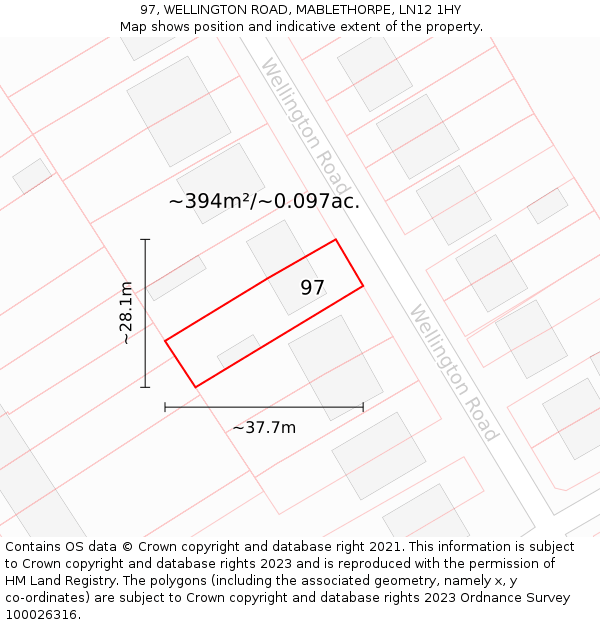 97, WELLINGTON ROAD, MABLETHORPE, LN12 1HY: Plot and title map