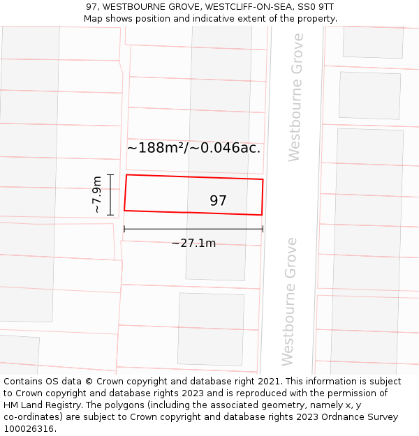 97, WESTBOURNE GROVE, WESTCLIFF-ON-SEA, SS0 9TT: Plot and title map