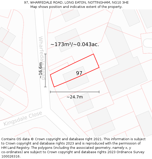 97, WHARFEDALE ROAD, LONG EATON, NOTTINGHAM, NG10 3HE: Plot and title map