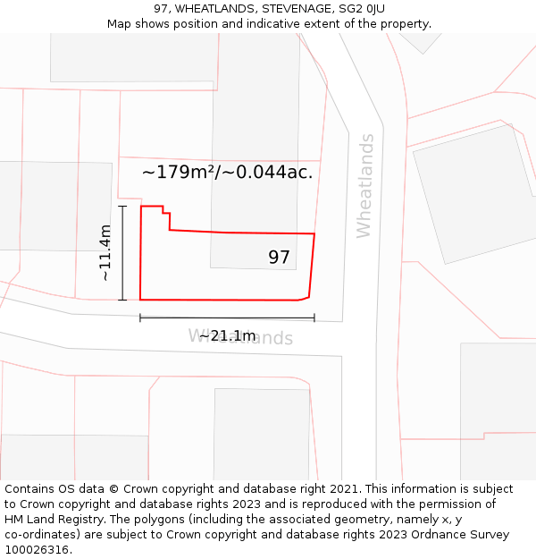 97, WHEATLANDS, STEVENAGE, SG2 0JU: Plot and title map