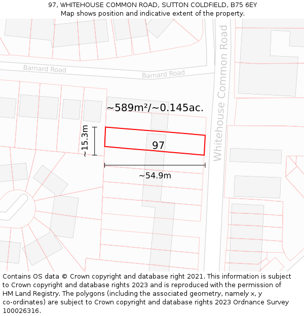 97, WHITEHOUSE COMMON ROAD, SUTTON COLDFIELD, B75 6EY: Plot and title map