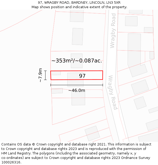 97, WRAGBY ROAD, BARDNEY, LINCOLN, LN3 5XR: Plot and title map