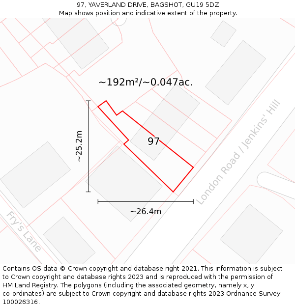 97, YAVERLAND DRIVE, BAGSHOT, GU19 5DZ: Plot and title map