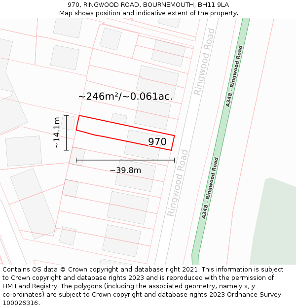 970, RINGWOOD ROAD, BOURNEMOUTH, BH11 9LA: Plot and title map