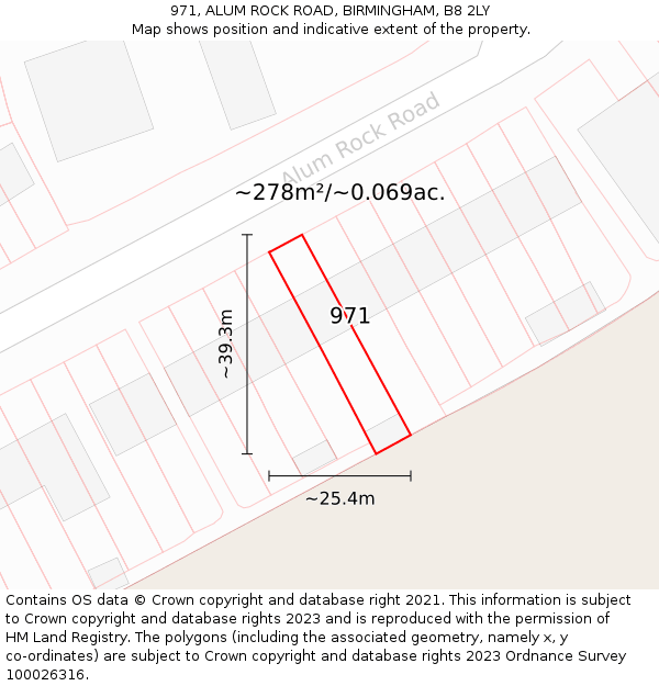 971, ALUM ROCK ROAD, BIRMINGHAM, B8 2LY: Plot and title map