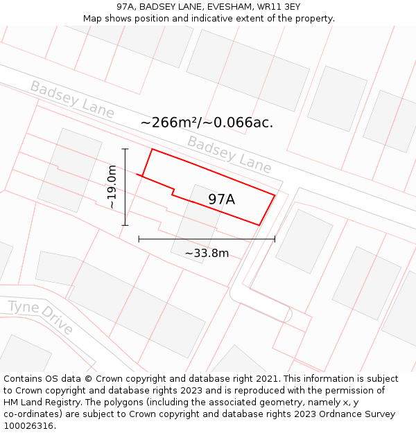 97A, BADSEY LANE, EVESHAM, WR11 3EY: Plot and title map