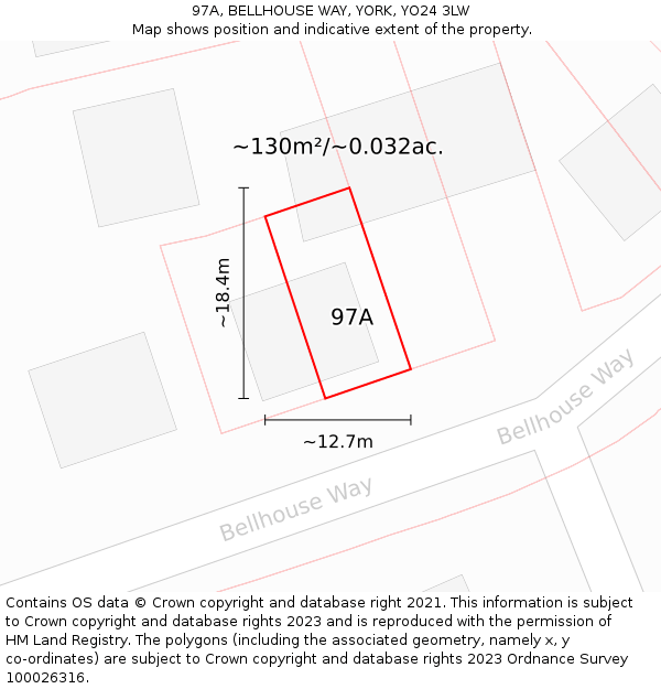 97A, BELLHOUSE WAY, YORK, YO24 3LW: Plot and title map