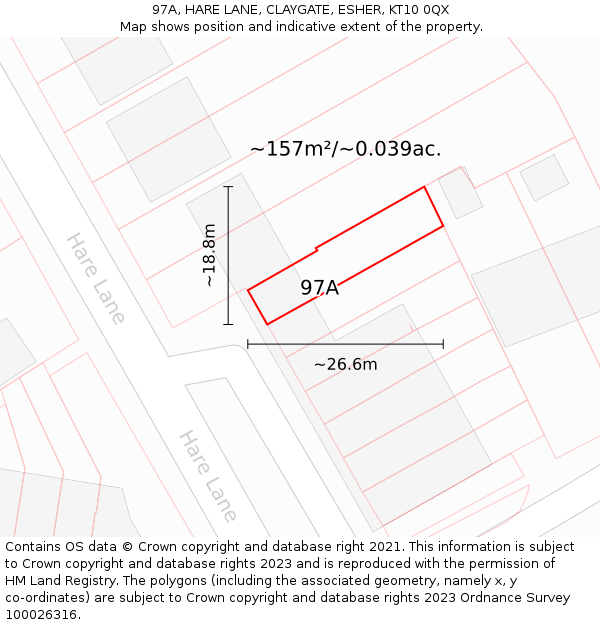 97A, HARE LANE, CLAYGATE, ESHER, KT10 0QX: Plot and title map