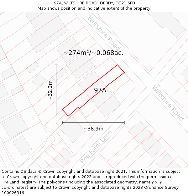 97A, WILTSHIRE ROAD, DERBY, DE21 6FB: Plot and title map