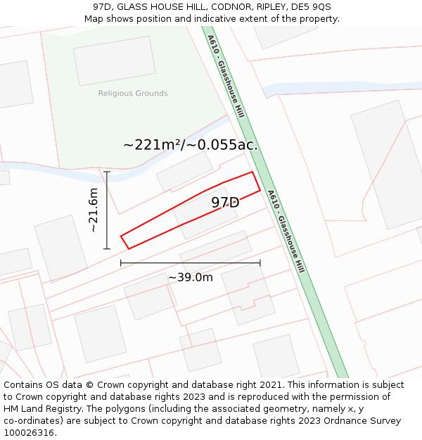 97D, GLASS HOUSE HILL, CODNOR, RIPLEY, DE5 9QS: Plot and title map