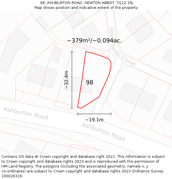 98, ASHBURTON ROAD, NEWTON ABBOT, TQ12 1RJ: Plot and title map