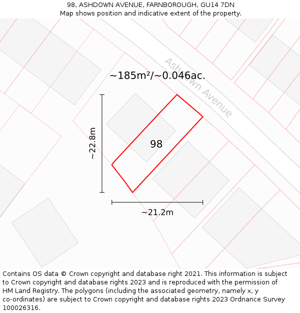 98, ASHDOWN AVENUE, FARNBOROUGH, GU14 7DN: Plot and title map