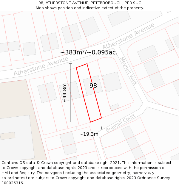 98, ATHERSTONE AVENUE, PETERBOROUGH, PE3 9UG: Plot and title map