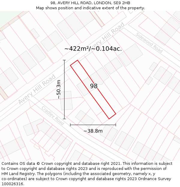 98, AVERY HILL ROAD, LONDON, SE9 2HB: Plot and title map
