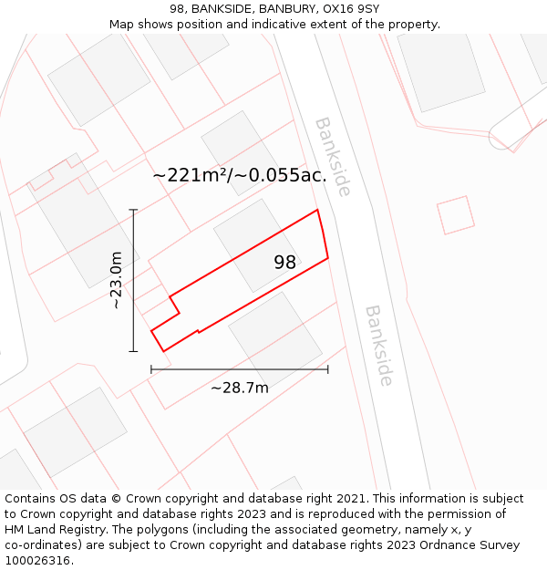 98, BANKSIDE, BANBURY, OX16 9SY: Plot and title map