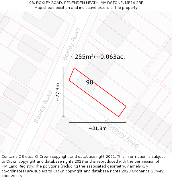 98, BOXLEY ROAD, PENENDEN HEATH, MAIDSTONE, ME14 2BE: Plot and title map