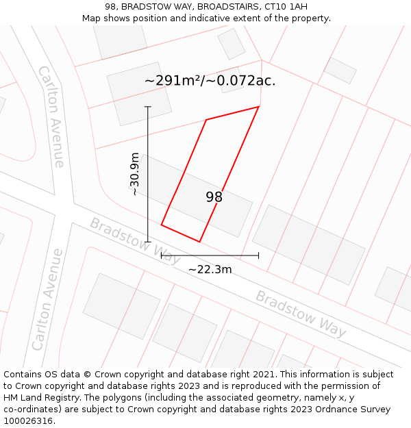 98, BRADSTOW WAY, BROADSTAIRS, CT10 1AH: Plot and title map