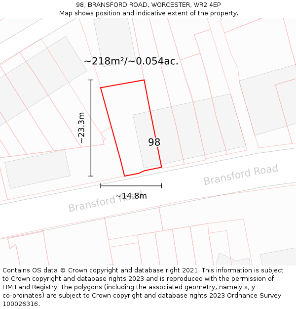 98, BRANSFORD ROAD, WORCESTER, WR2 4EP: Plot and title map