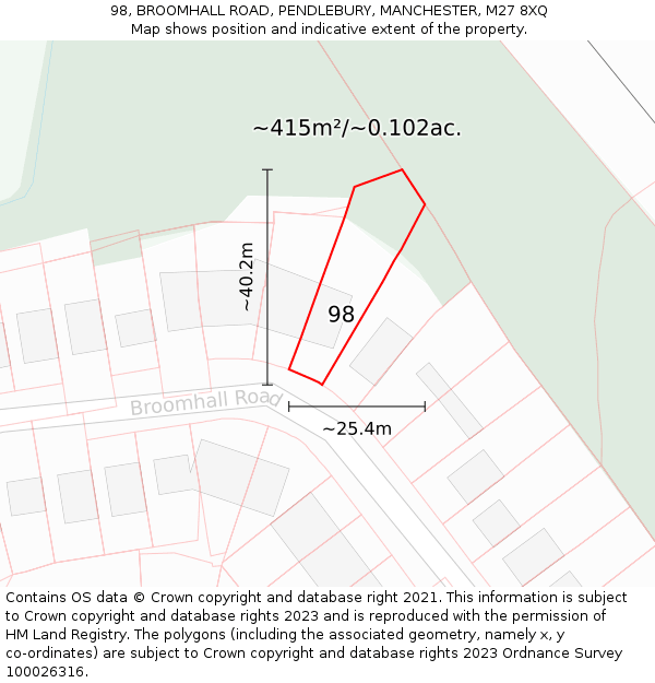 98, BROOMHALL ROAD, PENDLEBURY, MANCHESTER, M27 8XQ: Plot and title map