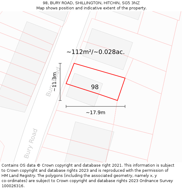 98, BURY ROAD, SHILLINGTON, HITCHIN, SG5 3NZ: Plot and title map