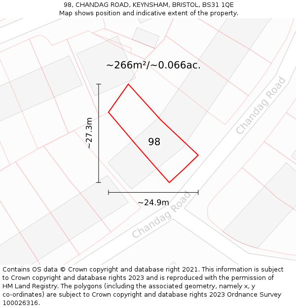 98, CHANDAG ROAD, KEYNSHAM, BRISTOL, BS31 1QE: Plot and title map