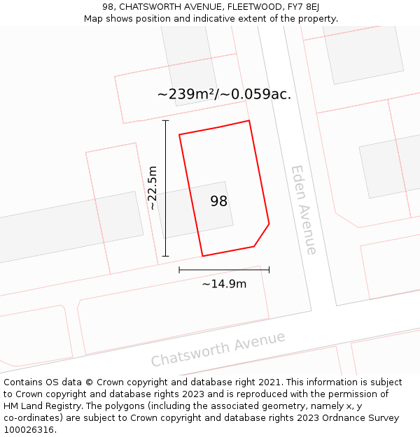 98, CHATSWORTH AVENUE, FLEETWOOD, FY7 8EJ: Plot and title map