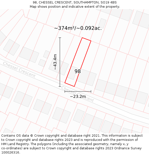 98, CHESSEL CRESCENT, SOUTHAMPTON, SO19 4BS: Plot and title map