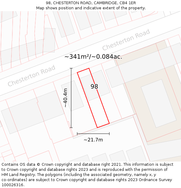 98, CHESTERTON ROAD, CAMBRIDGE, CB4 1ER: Plot and title map