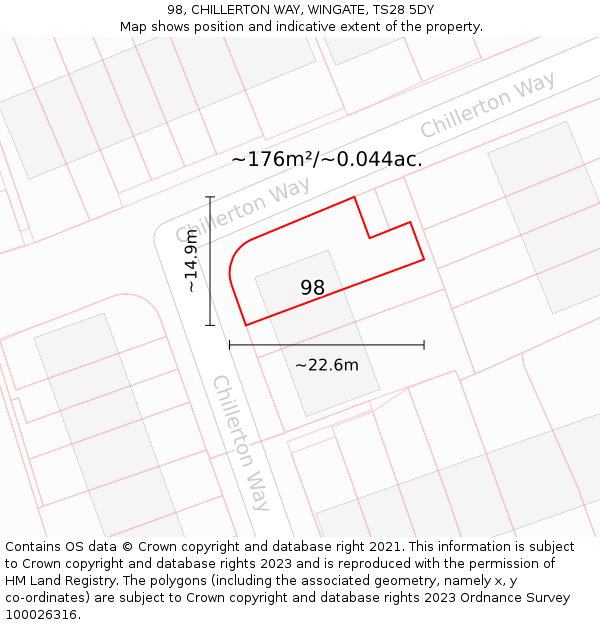 98, CHILLERTON WAY, WINGATE, TS28 5DY: Plot and title map